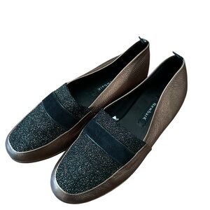 Newbark Black Glitter Velvet Detail Metallic Copper Leather Loafer Handcrafted 6